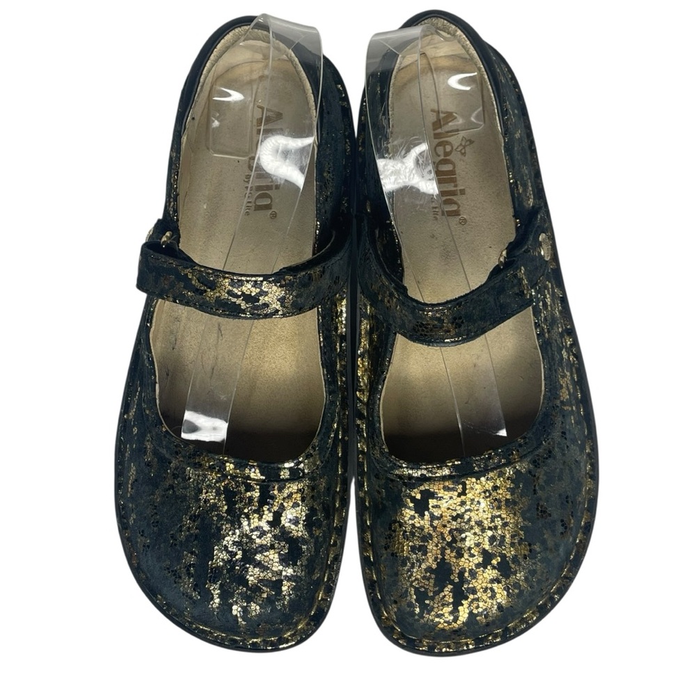 Alegria 39 Belle Glammo gold and black suede Mary Janes - Picture 3 of 9